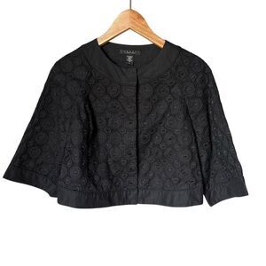 Laundry by Shelli Segal Women's Black Applique Embroidered Cropped Jacket 2
